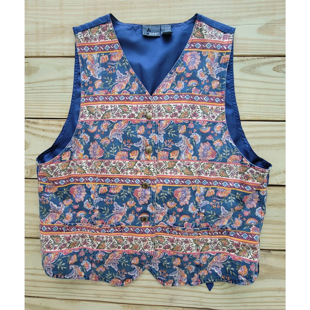 *VINTAGE 90s* *EUC* Women's Liz Wear Floral Print Button-Down Vest Size L